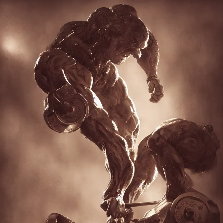 Image similar to weight lifter, 3 d render, dark art, highly detailed, intricate, artgerm, greg rutkowski