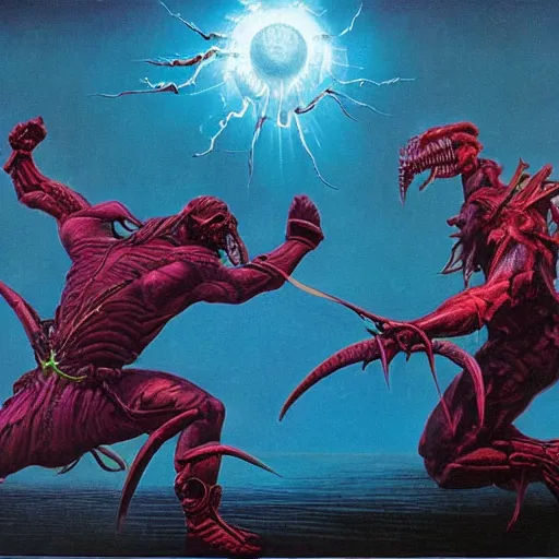 Image similar to Mortal Kombat cover art by Wayne Barlowe