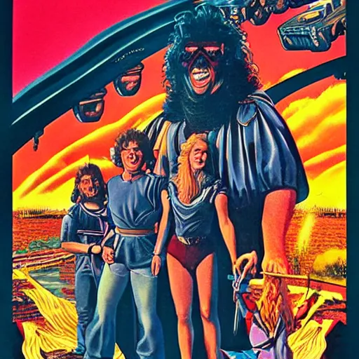 Image similar to into glory ride, 1980s fantasy movie poster artwork