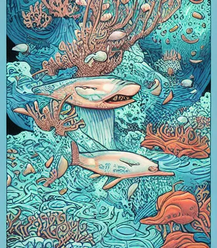 Prompt: Underwater by James Jean and dan mumford and strongstufftom