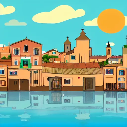 Image similar to A Spanish village. Seamless parallax background, Vector design, Tileable horizontally.