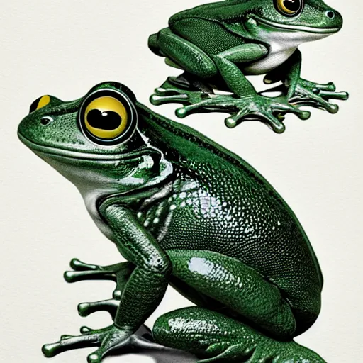 Prompt: full page antique lithograph of humanoid frogs, White background, art print, clean brush stroke, realistic highly detailed, 8k post-processing highly detailed, rendered by octane engine, esty