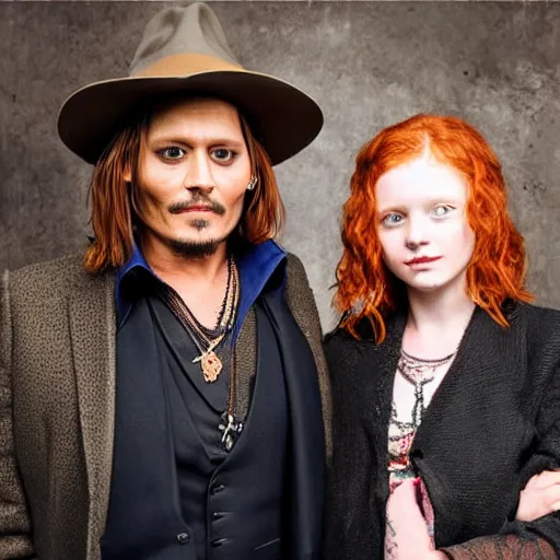 Image similar to photo of johnny depp with a ginger hair girl studio portrait