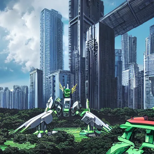 Prompt: realistic building, monster, shenzhen, wide landscape, eva, gundam