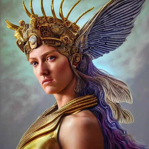 Image similar to hyperrealistic mixed media painting of beautiful goddess Athena, stunning 3d render inspired art by P. Craig Russell and Barry Windsor-Smith, perfect facial symmetry, dim volumetric lighting, 8k octane beautifully detailed render, post-processing, portrait, extremely hyper-detailed, intricate, epic composition, cinematic lighting, masterpiece, trending on artstation, very very detailed, masterpiece, stunning