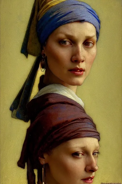 Image similar to full character portrait fallout character not the girl with the pearl earring character design, painting by gaston bussiere, katsuya terada, nc wyeth, greg rutkowski, craig mullins, vermeer, frank frazetta, mucha, tom of finland, trending on artstation, jeffery catherine jones