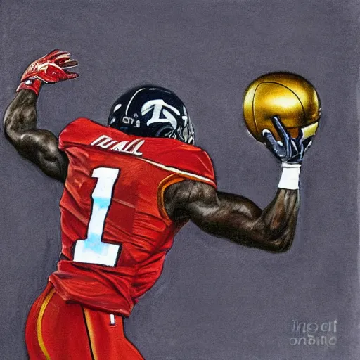 Image similar to portrait of tyreek hill, determined, great detail, looking to the sky, superbowl