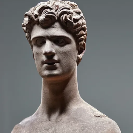 Image similar to an ancient greek clay statue of antoine griezmann, the british museum