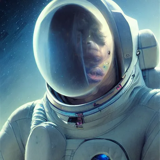 Image similar to a concept art portrait of an astronaut on a depth of field background, artstation, award - winning realistic sci - fi concept art by jim burns and greg rutkowski, beksinski, a realism masterpiece, muted color palette, james gilleard, bruegel, alphonse mucha, and yoshitaka amano