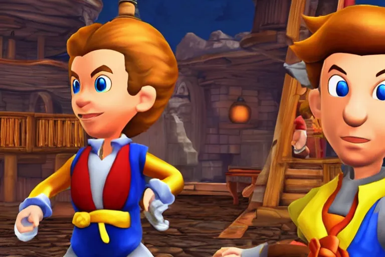 Prompt: screenshot of nintendo mii guybrush threepwood in super smash bros, high resolution, hd, 4k