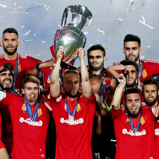 Image similar to fc mallorca players lifting a champions league trophy