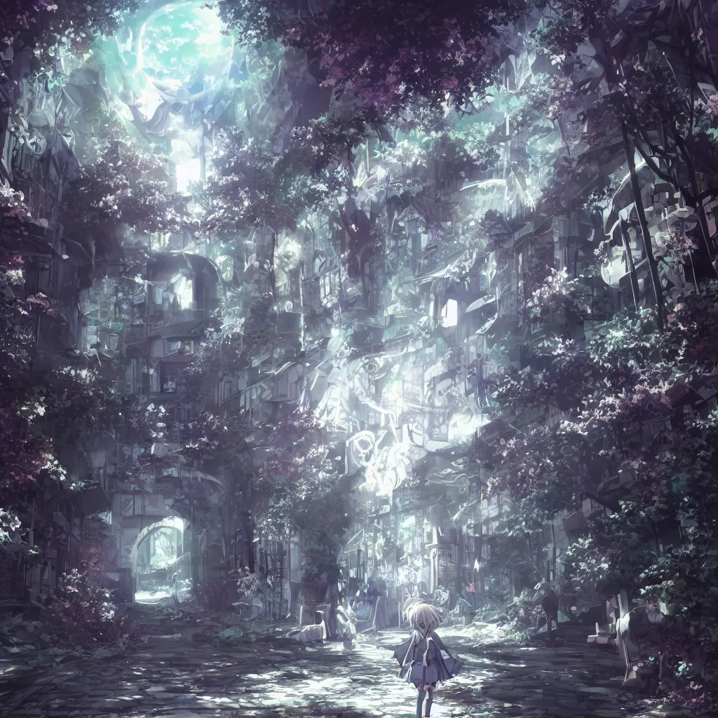 Image similar to anime key visual of a abandoned portal to another dimension, liminal space, kyoto animation, dark tonality, dusty, cob webs