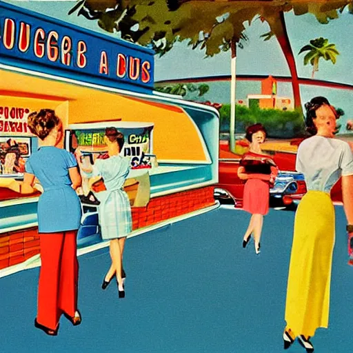 a 1 9 5 0 s burger drive in, painting, 1 9 5 0 s, | Stable Diffusion ...