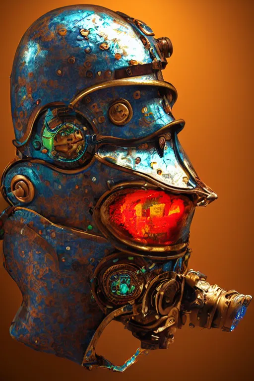 Image similar to colorful vivid steampunk mask minimalist fantasy art robot ninja helmet, global illumination ray tracing hdr fanart arstation by sung choi and eric pfeiffer and gabriel garza and casper konefal