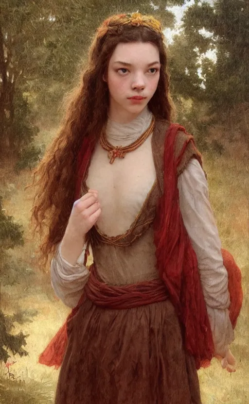 Image similar to anya taylor-joy, emma dumont, traditional corsican, intricate, highly detailed, artstation, illustration, jurgens, rutkowski, bouguereau, pastoral, rustic, georgic