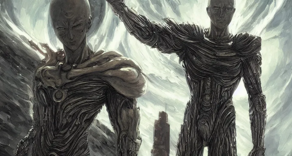 Image similar to one punch man by h. r. giger and greg rutkowski - elden ring