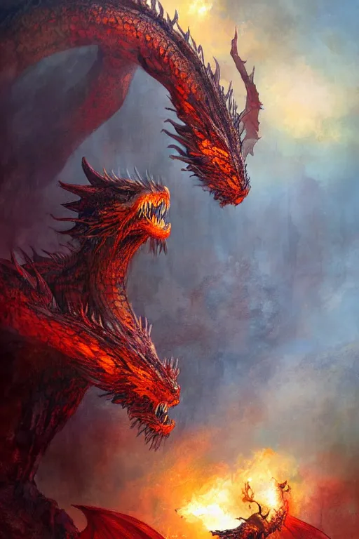 Prompt: Dragon breathing smoke and fire by Marc Simonetti