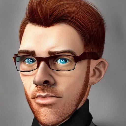 Prompt: Dr. Rusty Venture in real life with a reddish-brown chin strap goatee, realistic, very realistic, hyperrealistic, highly detailed, very detailed, extremely detailed, detailed, digital art, oil painting, trending on artstation, headshot and bodyshot, detailed face, very detailed face, extremely detailed face, HD Quality, 8k resolution