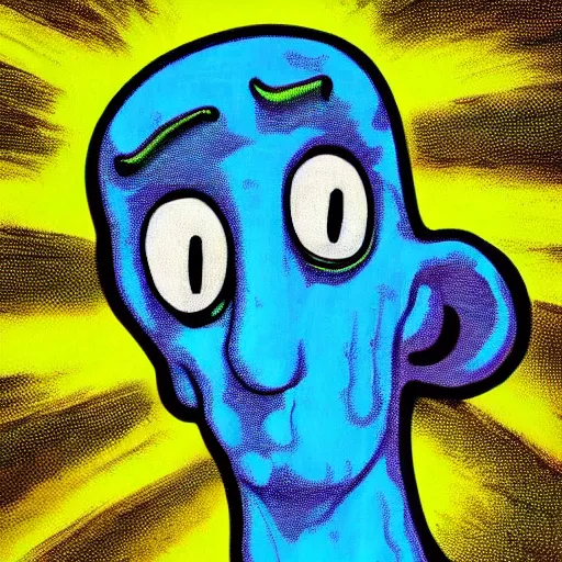 Image similar to handsome squidward portrait, realistic, pop art, vivid colors