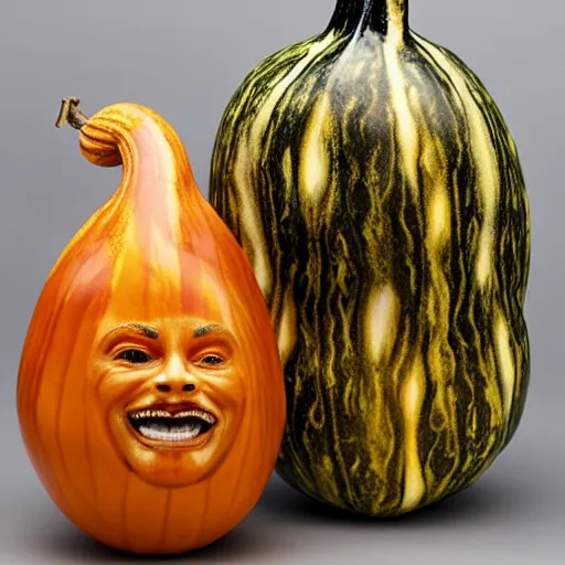 Image similar to gourd with face of amber heard hybrid intercross mix as a gourd