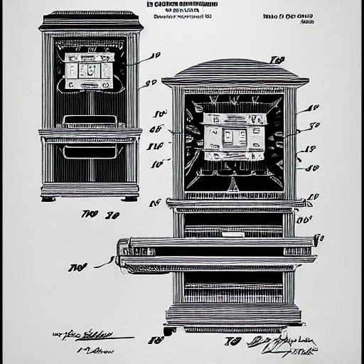 Image similar to plans for a mutoscope as drawn by thomas edison. patent filing. detailed. hd