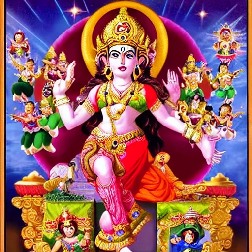 Prompt: supermario as durga hindu god with many arms sprawled out behind her,