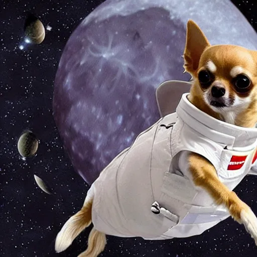 Image similar to chihuahua flies to the moon