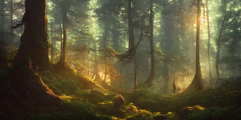 Image similar to a forest, detailed oil painting, cinematic angle, hyperrealistic, breathtaking, cinematic lighting, Studio Ghibli, Jessica Rossier, digital art, octane render, epic composition, trending on artstation, masterpiece