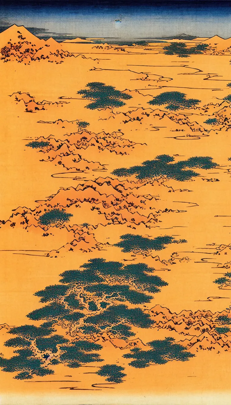 Image similar to saharan desert by hokusai