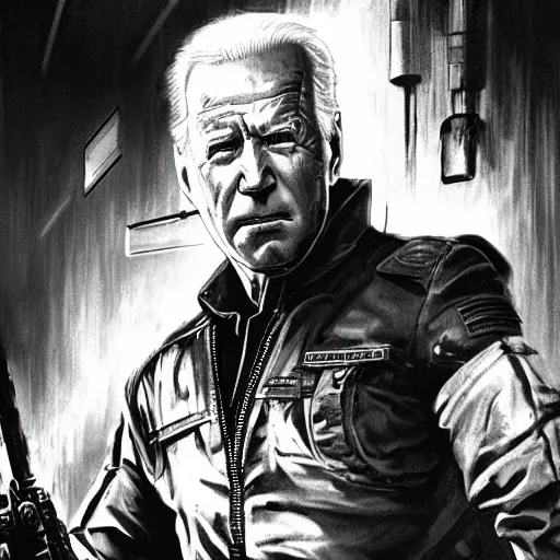 Image similar to joe biden as the terminator, dramatic lighting, cinematic, establishing shot, extremly high detail, photorealistic, cinematic lighting, artstation, style by James Gurney