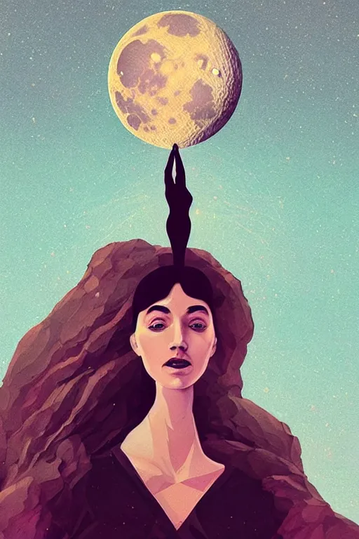 Image similar to woman grasping the moon, closeup!, digital art, tarot card, symmetrical portrait!!, trending on cgsociety, contest winner, digital art, intricate, by beeple, artgerm, rutkowski, mumford, bussiere, villeneuve, symmetry!!