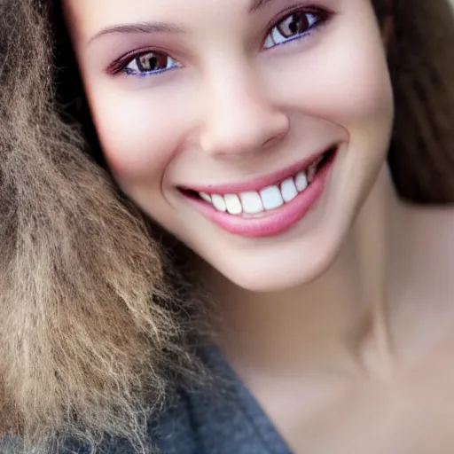 Image similar to forehead visible, beautiful smile with pretty teeth, black eye shadow, realistic natural lighting, caucasian