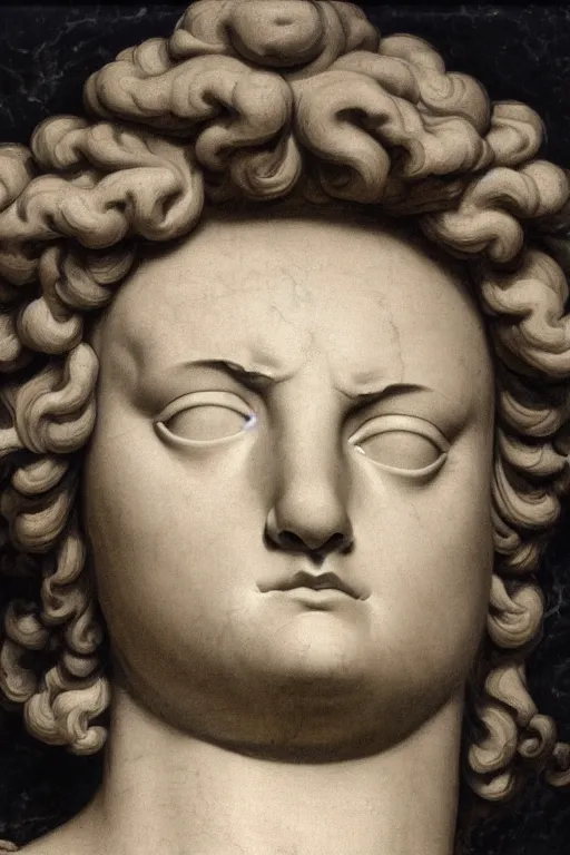 Image similar to Adam, face, closeup, ultra detailed, black granite, Guido Reni style