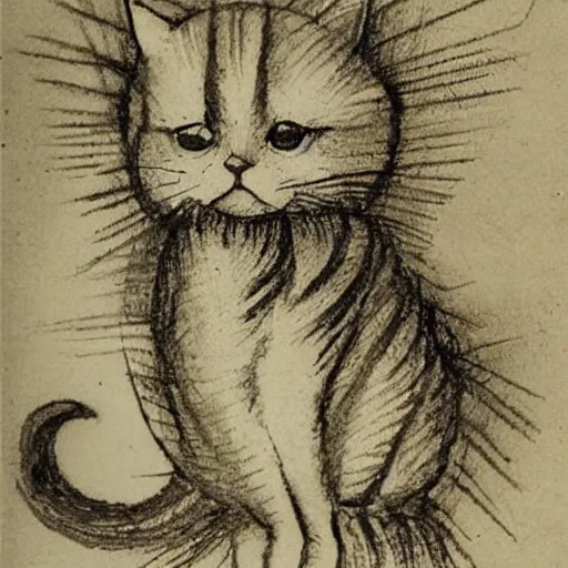 Image similar to da vinci ’ s sketchbook, showing the detailed design of cats,