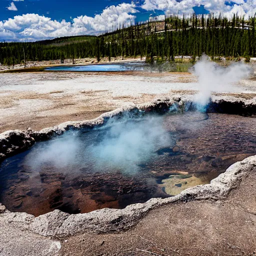 Prompt: a dragon emerging from a hotspring, photograph captured at yellowstone national park