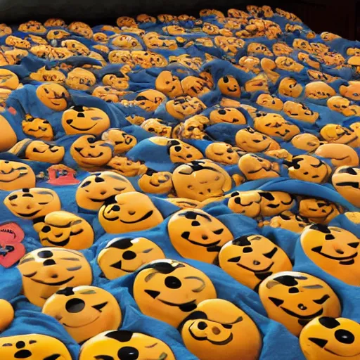 Prompt: asleep on a bed of smiley faces