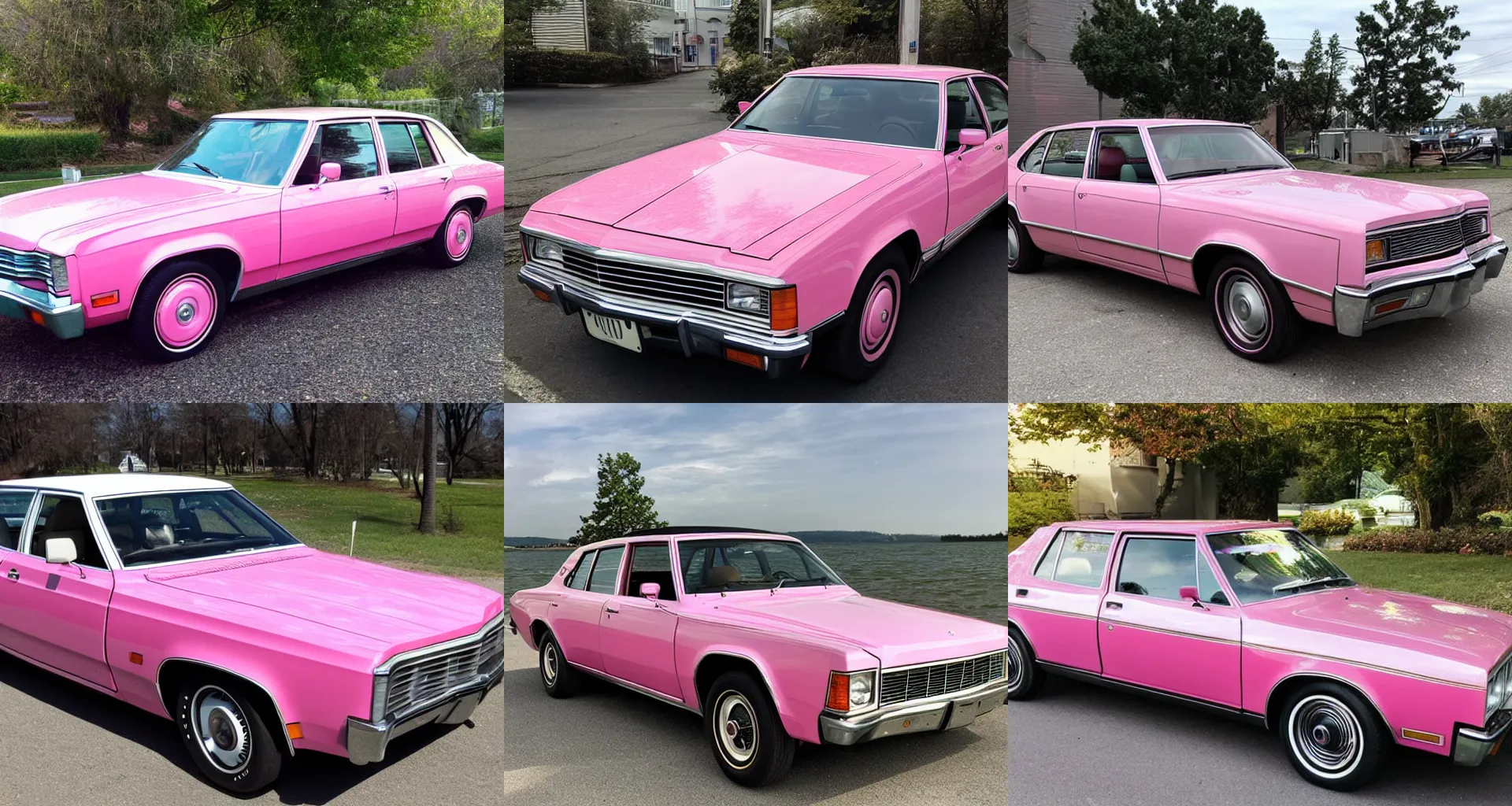 Prompt: a pink 1970s sedan