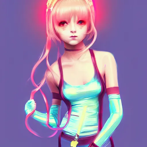 Prompt: portrait, long hair cyber princess, matte print, pastel neon, digital art, cute, digital painting, very very very very elegant, pixiv, by Ilya Kuvshinov and artgerm and Ross Tran, daily deviation, masterpiece portrait, trending on artstation, IAMAG