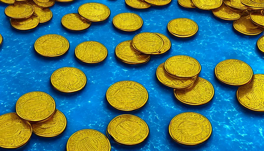 Prompt: a swimming pool full of gold coins, digital art, highly detailed, realistic, bright colors, 8 k