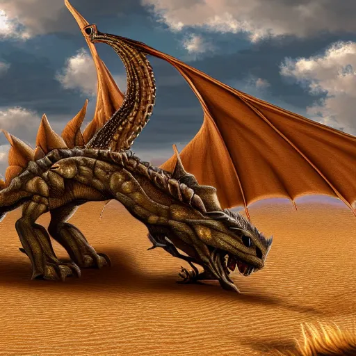 Image similar to a large desert dragon, hd photorealistic image