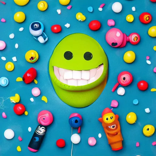 Image similar to cute happy monster, product photography, centered, studio lightning