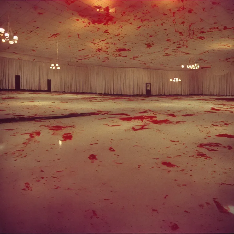 Prompt: 7 0 s movie still of an empty soviet ballroom flooded with blood, cinestill 8 0 0 t 3 5 mm, heavy grain, high quality, high detail