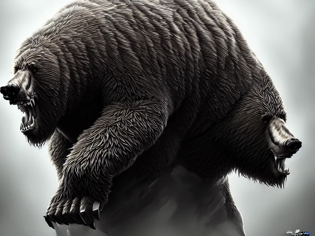 Image similar to highly detailed concept art of colossal mutant bear, an ultrafine detailed painting, trending on deviantart, sharp focus, octane, masterpiece, art by randy vargas