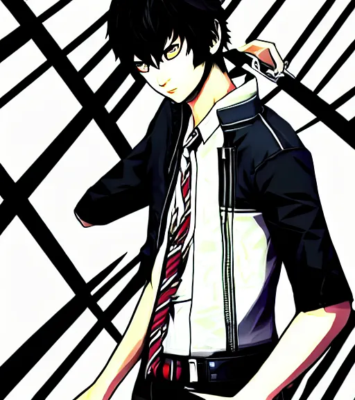 Image similar to persona 4 Yu Narukami in gta loading screen art.