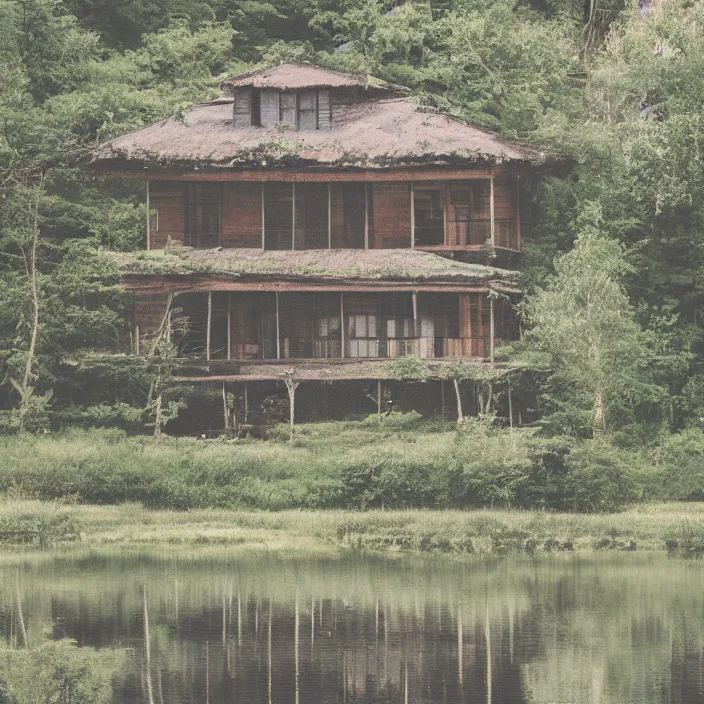 Image similar to a building in a serene landscape