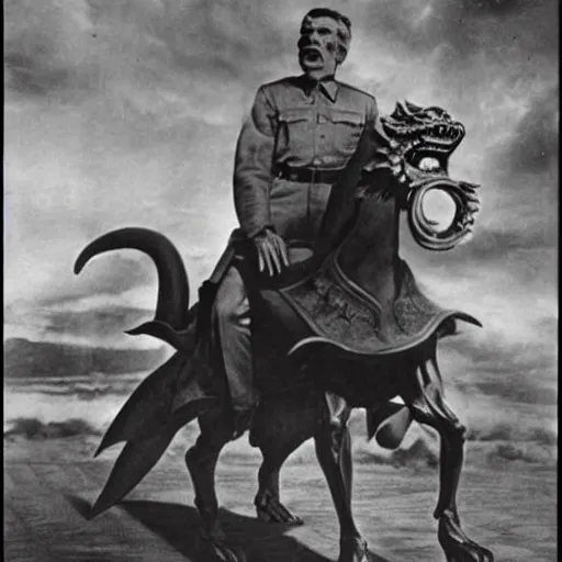 Image similar to photo of Joseph Stalin riding a dragon,