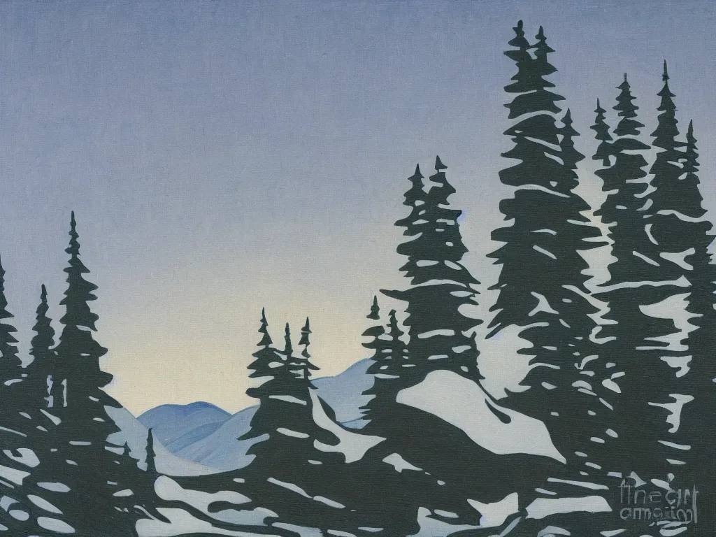 Prompt: a beautiful landscape painting by lawren harris, trending on arstation