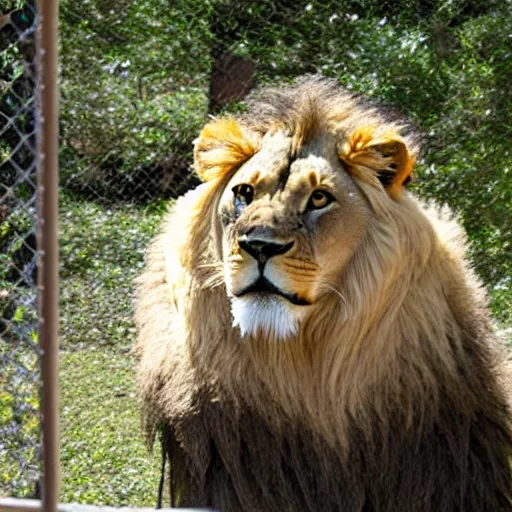 Image similar to lion roaring in cage at the zoo