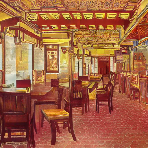 Prompt: ornate chinese restaurant interior, two-point perspective
