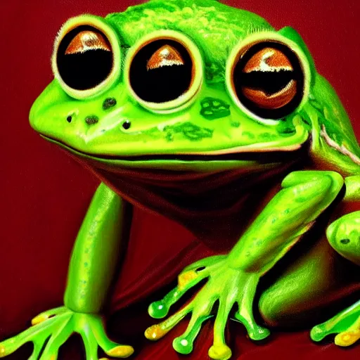 Image similar to cute frog covered in long fluffy fur, detailed painting 4 k